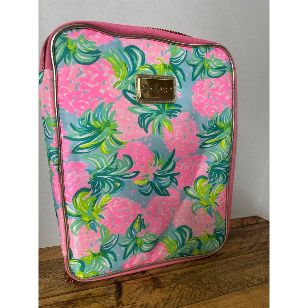 Lilly Pulitzer Large Case Organizer Pink Pineapple shake Print Zip Travel Pouch - Picture 2 of 9